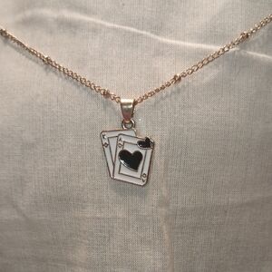 17" NWOT gold tone playing card necklace spades